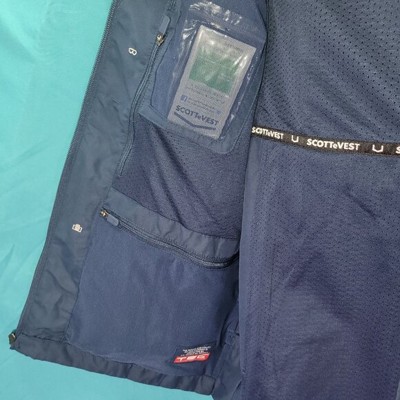 Scottevest Mens Medium Navy Blue Travel Vest With Multiple Pockets & Zipper Clos - Picture 8 of 15